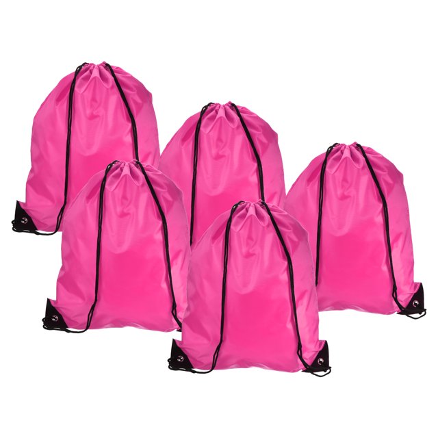 Unique Bargains 42x34cm Nylon Drawstring Bag Bulk Storage Cinch Backpack Sack, Rose Red 10 Pack
