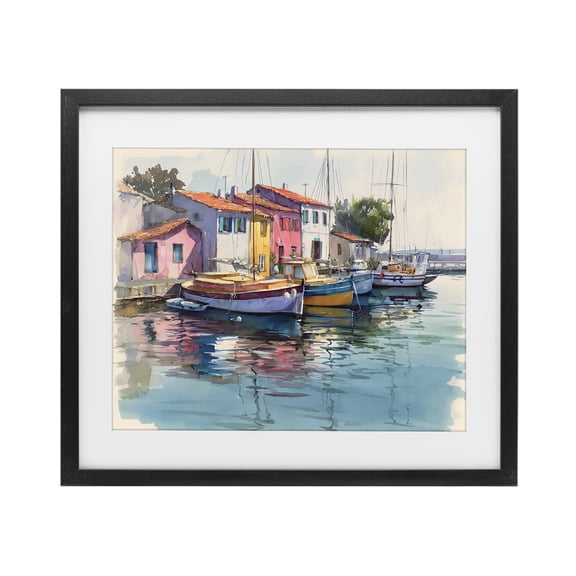 Stupell Industries Traditional Colorful Docks Harbor Black Framed Print Under Glass, 16 x 13, by Franklyn Gregory
