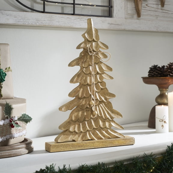 VHC Brands Winter Wonder Brushed Gold Wooden Tree 17x12x2