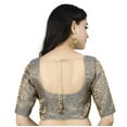 thumbnail image 3 of Chandrakala Women's Non Padded Readymade Chanderi Indian Ethnic Saree Blouse Crop Top Choli-Small, Gray (B181GRA2), 3 of 3