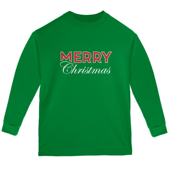 Holiday Merry Christmas Youth Long Sleeve T Shirt Green YMD