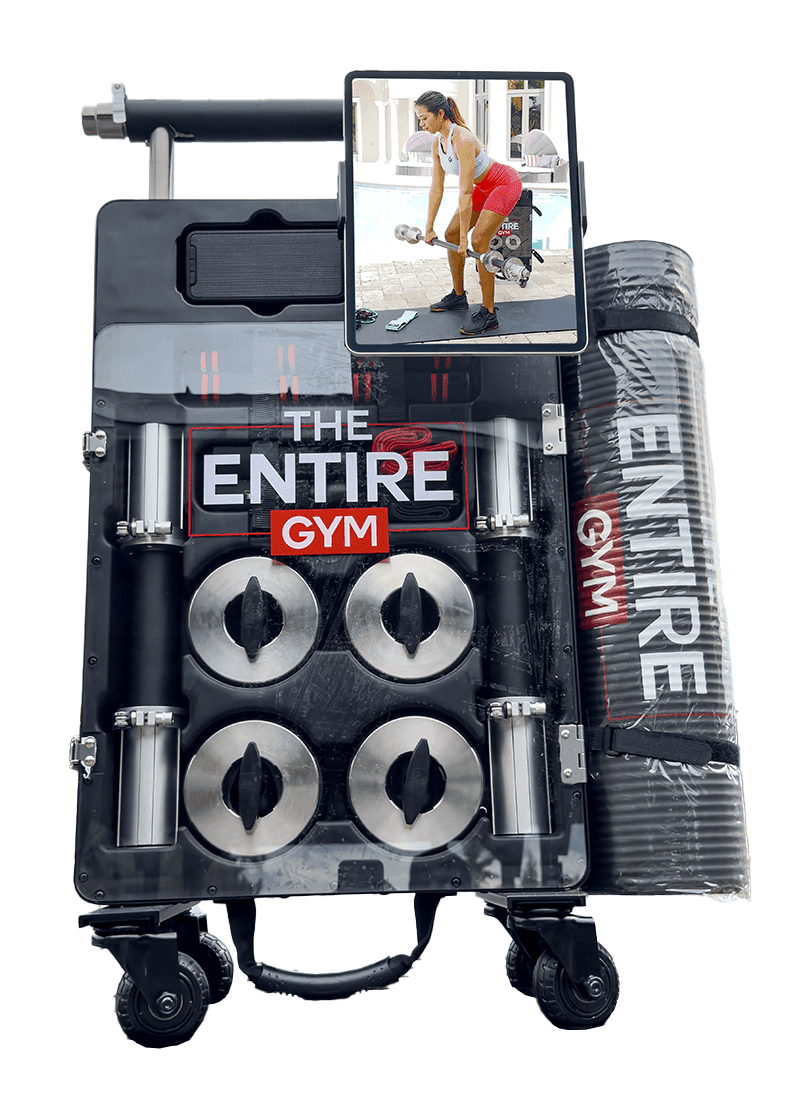 A The Entire Gym- Portable Home Gym Fitness Solution,Dumbbells Jump Rope Resistance Tube Booty Bands Workout Mat Bluetooth Speaker All-in-one Compact Full-sized Gym Rolling Case