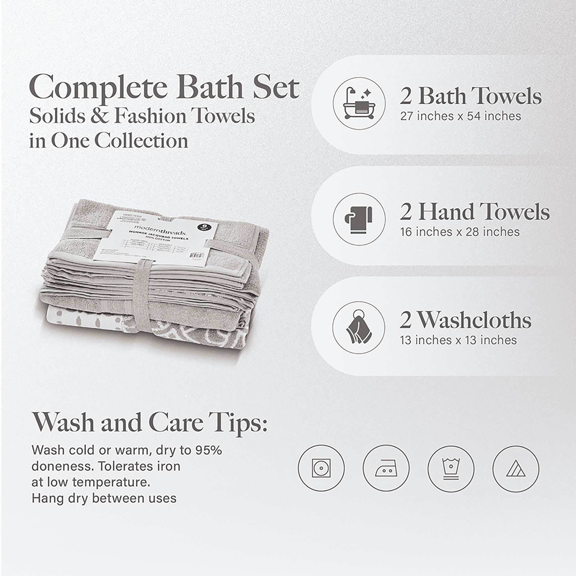 Modern Threads Monroe 6-Piece Cotton Bath Towel Set, Fawn