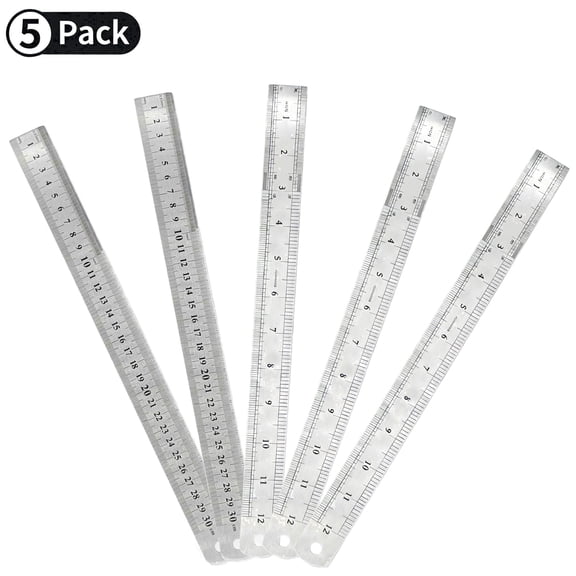 Minorsun Steel Rulers 12 inch 5 Pack, Double Sided Metal Ruler with Metric Imperial, Straight Edge Ruler with 8th 16th 32th 64th