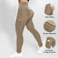 thumbnail image 5 of BVnarty Women's High Waist Tummy Control Cargo Leggings with Buttoned Pockets, Skinny Fit Athletic Trousers for Gym Workout Khaki M, 5 of 9