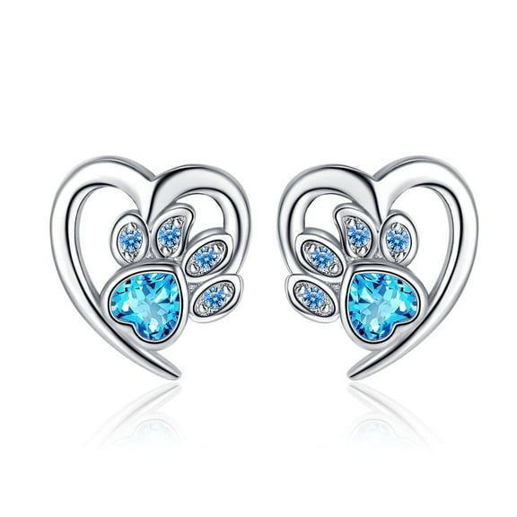 ICTPTOSL 925 Sterling Silver Cute Heart CZ with Cat Puppy Paw Print Stud Earrings Gift for Women