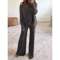 thumbnail image 4 of Womens 2 Piece Outfits Fall Lounge Set Oversized Chunky Knit Sweater Top Wide Leg Pants Loungewear Clothes Dark Gray M, 4 of 7