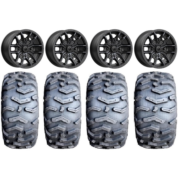 MSA Fang 14" Wheels Black 26" MotoForce Tires Kawasaki Mule Pro FXT