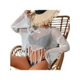 thumbnail image 6 of Women Casual Beachwear Cover-Up, Solid Color Flared Long Sleeve Hollow-Out Tassel Tops, 6 of 8