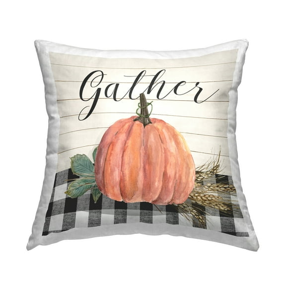 Stupell Industries Gather Typography Seasonal Tartan Wheat Botanicals Design by Livi   Fin Throw Pillow