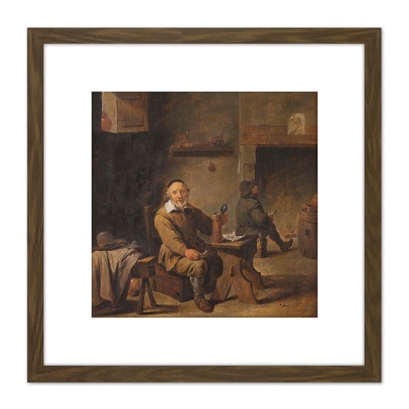 Teniers The Old Beer Drinker Portrait Painting 8X8 Inch Square Wooden Framed Wall Art Print Picture with Mount