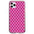 thumbnail image 1 of DistinctInk Clear Shockproof Hybrid Case for iPhone 13 Pro MAX (6.7" Screen) - TPU Bumper, Acrylic Back, Tempered Glass Screen Protector - Hot Pink White Moroccan Lattice, 1 of 2