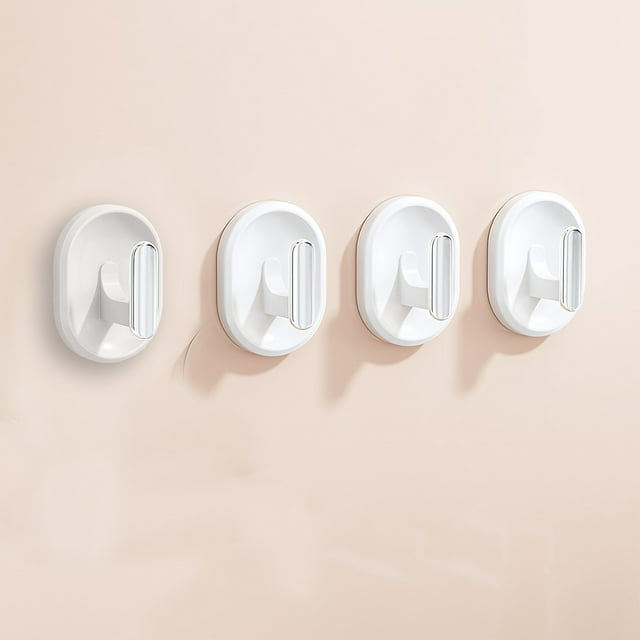 Fiudx Ganchos Sin Perforar, Diseño Adhesivo de Fácil Instalación, Sujeción Fuerte, Usos Múltiples, Cocina, Baño, Sala de Estar, Montaje En Pared Sin Daños, Juego de 4 Piezas, Tamaño 4 X 2,8 X 5,3 Cm