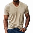 thumbnail image 6 of LWavelet Ribbed V Neck Men's Short Sleeve T-Shirt Ideal for Casual Commute and Daily Wear Khaki L, 6 of 8