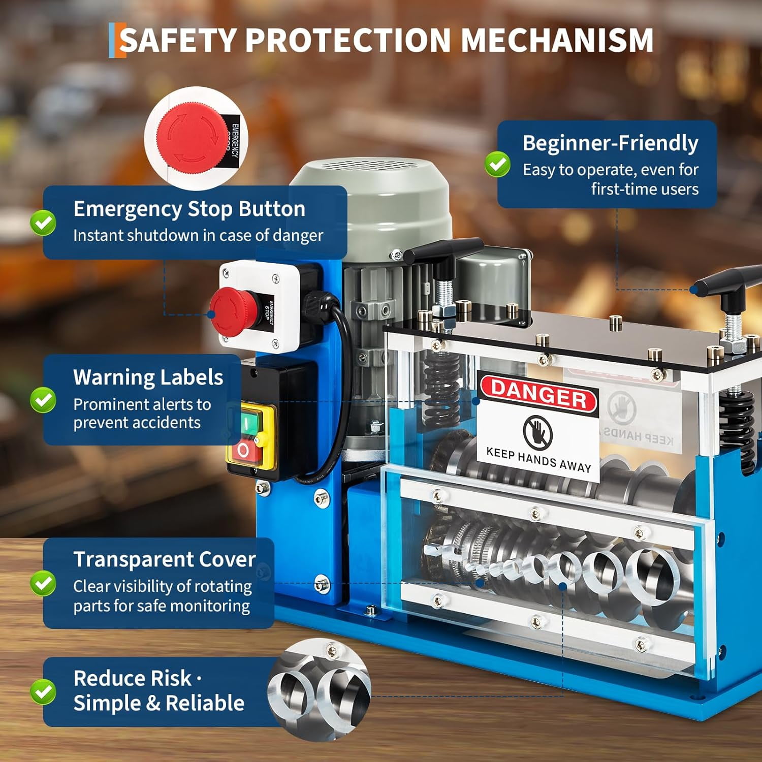Professional Electric Wire Stripper Machine, 10-Channel Stripping Tool for Copper Wire 1.5-38mm, Aluminum Alloy Body with Acrylic Panel