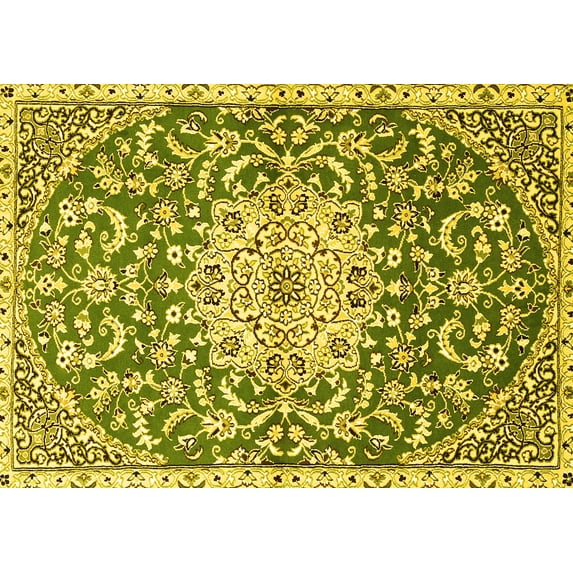 Ahgly Company Machine Washable Indoor Rectangle Medallion Yellow Traditional Area Rugs, 2' x 5'