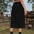 thumbnail image 7 of Mrat Wrap Skirt Women's Spring Summer Denim Work Dress Side Pocket Skirt Casual Mid-Length Skirt Mermaid Skirt S-133 Black S, 7 of 7