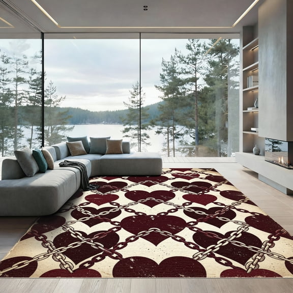 ODIKA 4' x 6' Machine Washable Non-Slip Area Rug, vintage geometric High Traffic Rug, Red, 1308240