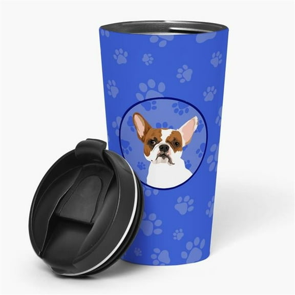 Carolines Treasures WDK1096TBL215 7.25 x 3.5 in. Unisex French Bulldog White No.2 Stainless Steel 16 oz Tumbler, Blue