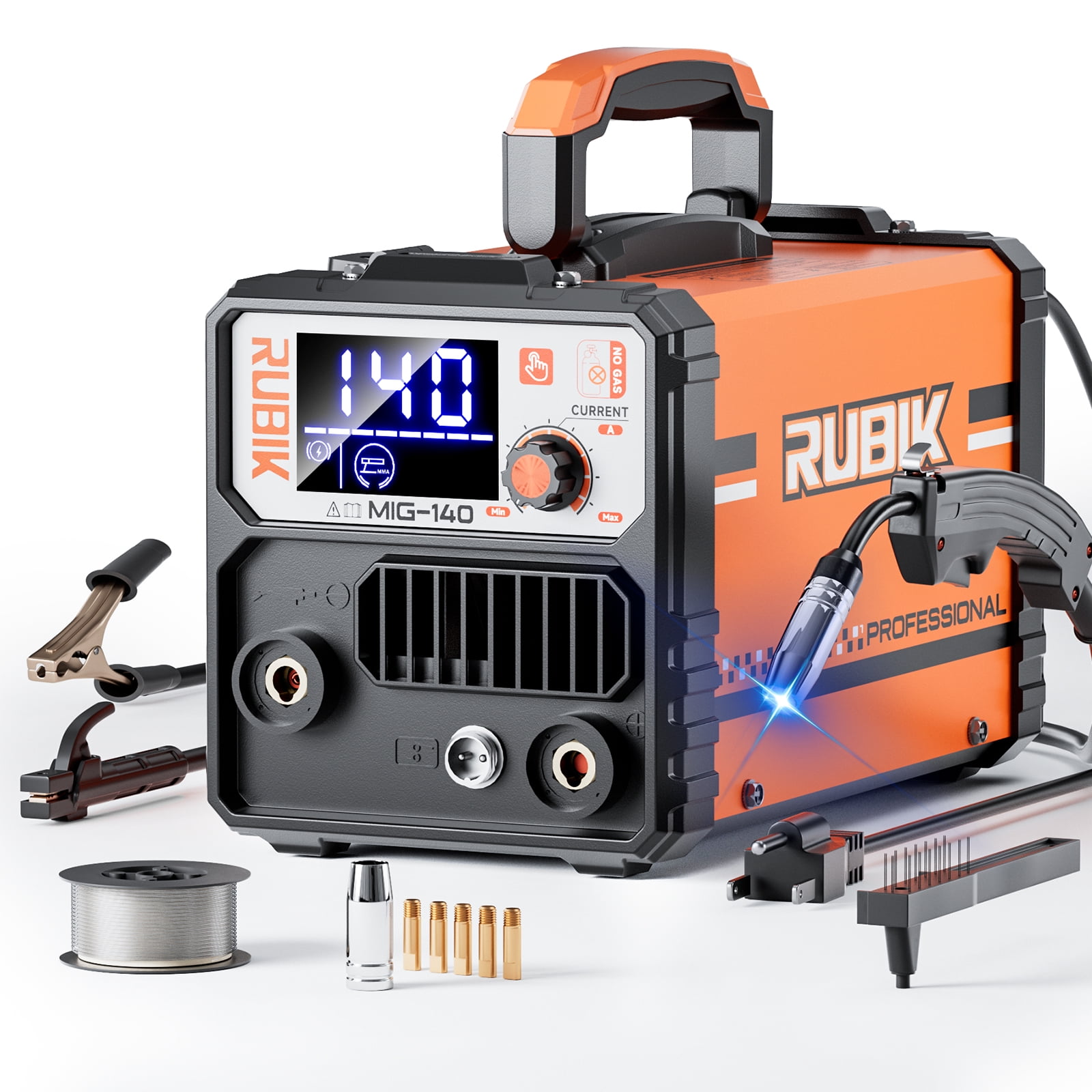 Rubik 140A MIG Welder, 110V Flux Core MIG Welder/Lift TIG/Stick 3 in 1 Welding Machine with Synergy, IGBT Inverter Portable Gasless Welder Equipment with Welding Gun and 1LB Welding Wire