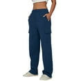 thumbnail image 3 of AOMPMSDX Pants For Women Womens Daily Home Outdoor Elastic Waist Side Pockets Trousers Casual Workout Trousers Cargo Pants Navy Daily Trousers M, 3 of 6