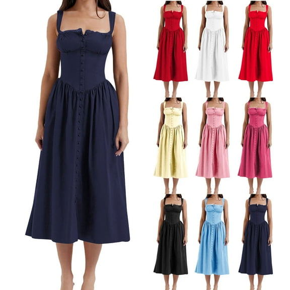 ZZwxWA Corset Dress for Women Vintage Square Neck Floral Flowy Bustier Sundress Formal Evening Party Cocktail Midi Dress