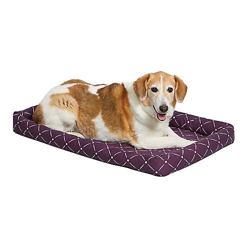 MidWest Homes for Pets 40222-PLD Quiet Time Couture Ashton Bolster Pet Bed, Small Dog/22, Plum & White Diamond Pattern