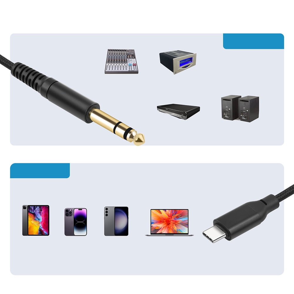 Cavo Audio Stereo USB-C a 6.35mm Maschio TRS di MMOBIEL-Cavo Stereo Adattatore Jack Audio Ausiliario per iPhone 16 15, iPad, MacBook, Samsung Galaxy, Altoparlanti, Amplificatore, Console Missaggio -1m
