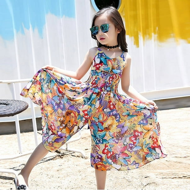 Bohemian Summer Girls Flower Dress Kids Girl Beach Dresses Chiffon Kids Dresses Floral Teenager Girls Clothes 6 8 10 12 14 Year Walmart