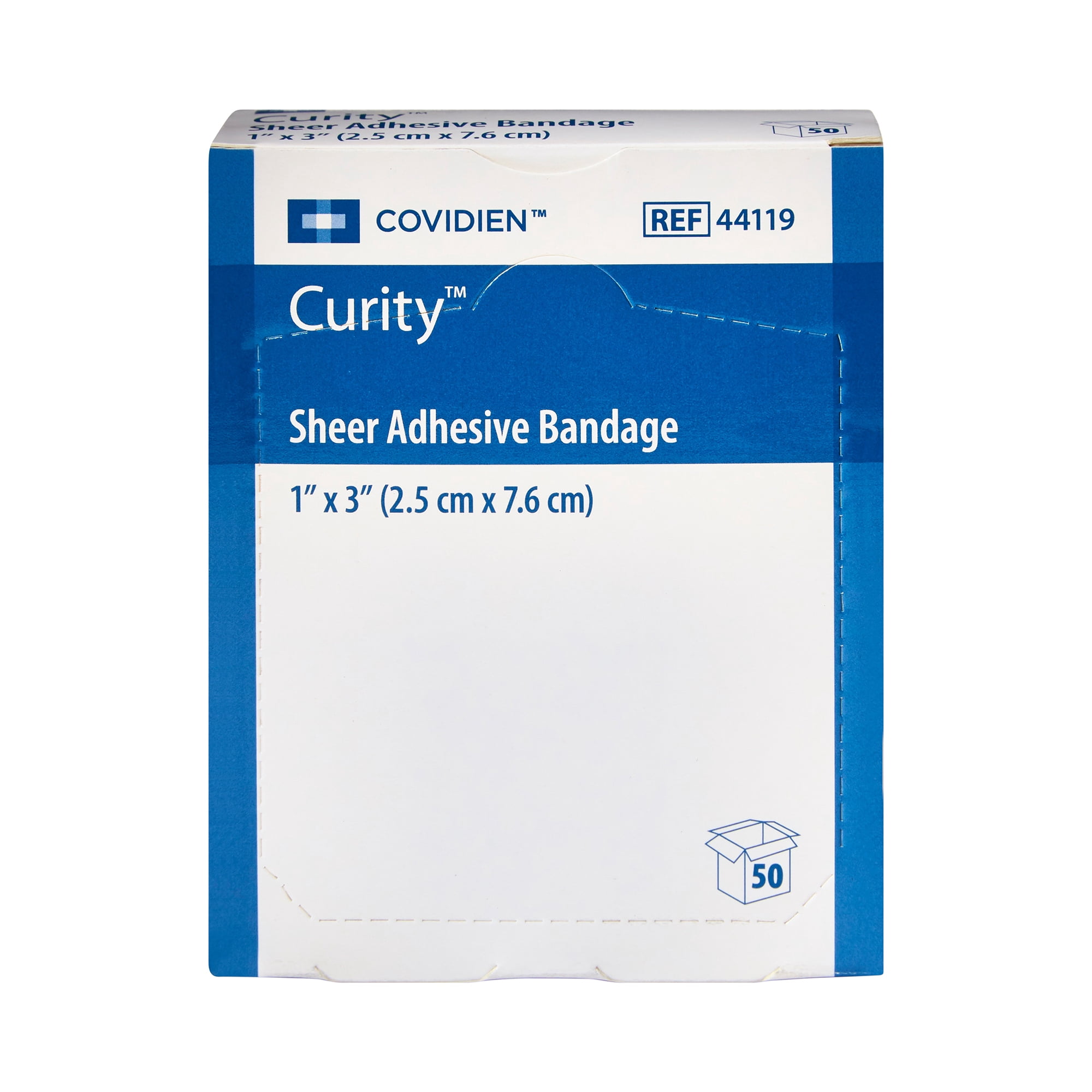 Curity Sheer Adhesive Bandage, Sterile, 1 in x 3 in, 50 Count, 72 Packs, 3600 Total