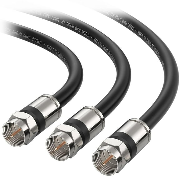 UTAH-3-Pack CL2 in-Wall Rated (CM) Quad Shielded Coaxial Cable 3 ft (RG6 Cable, Coax Cable) in Black