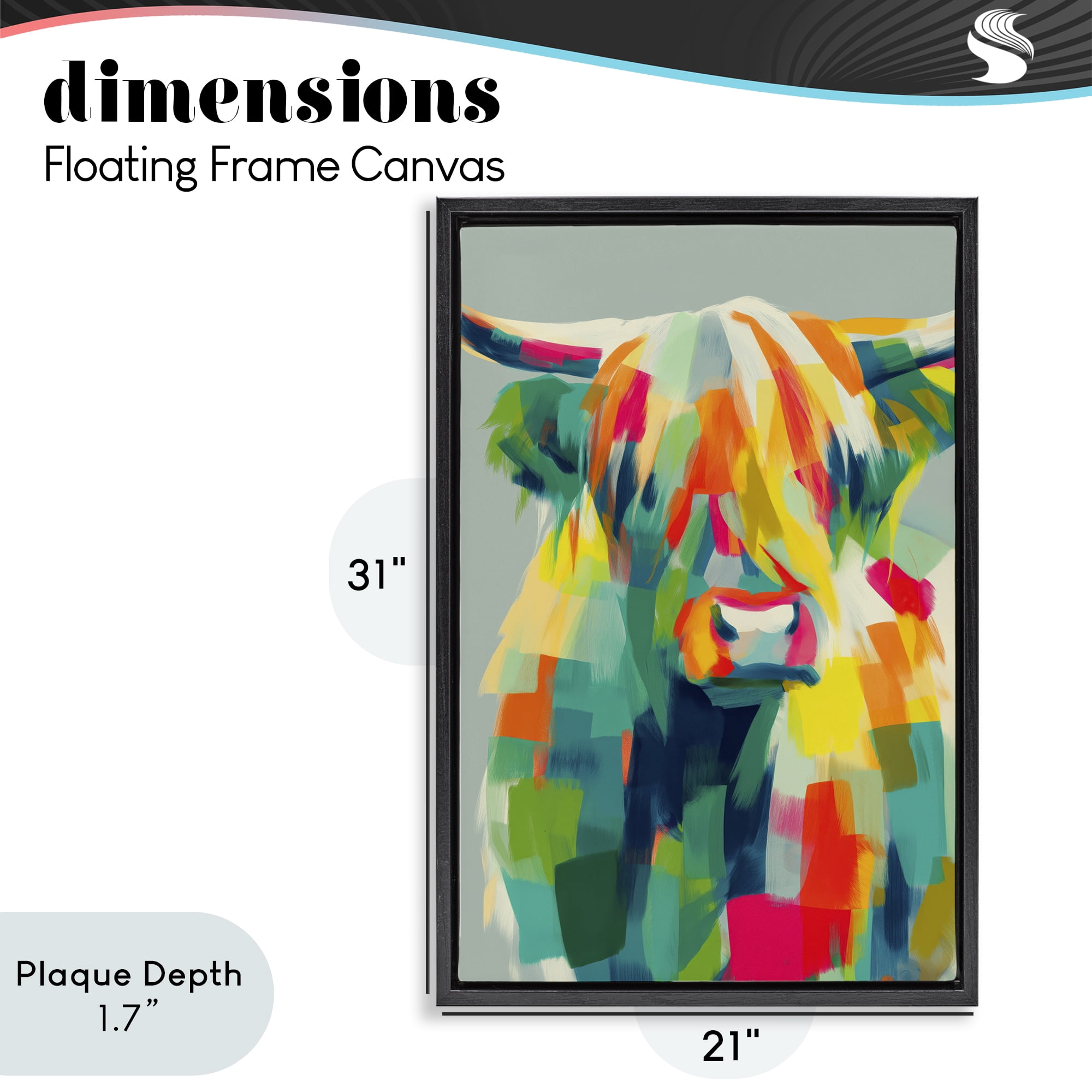 Stupell Industries Highland Cow Abstract Patchwork Black Framed Floater Canvas Wall Art, design by Chromatic Storm Studio