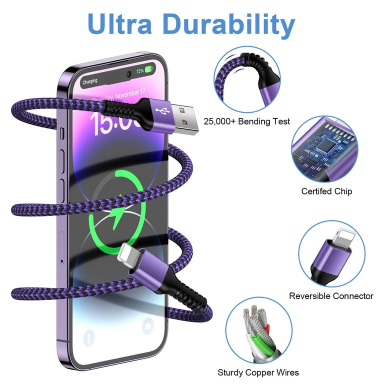 Bioonis iPhone Charger Fast Charging Kit, Pack 10FT Nylon USB