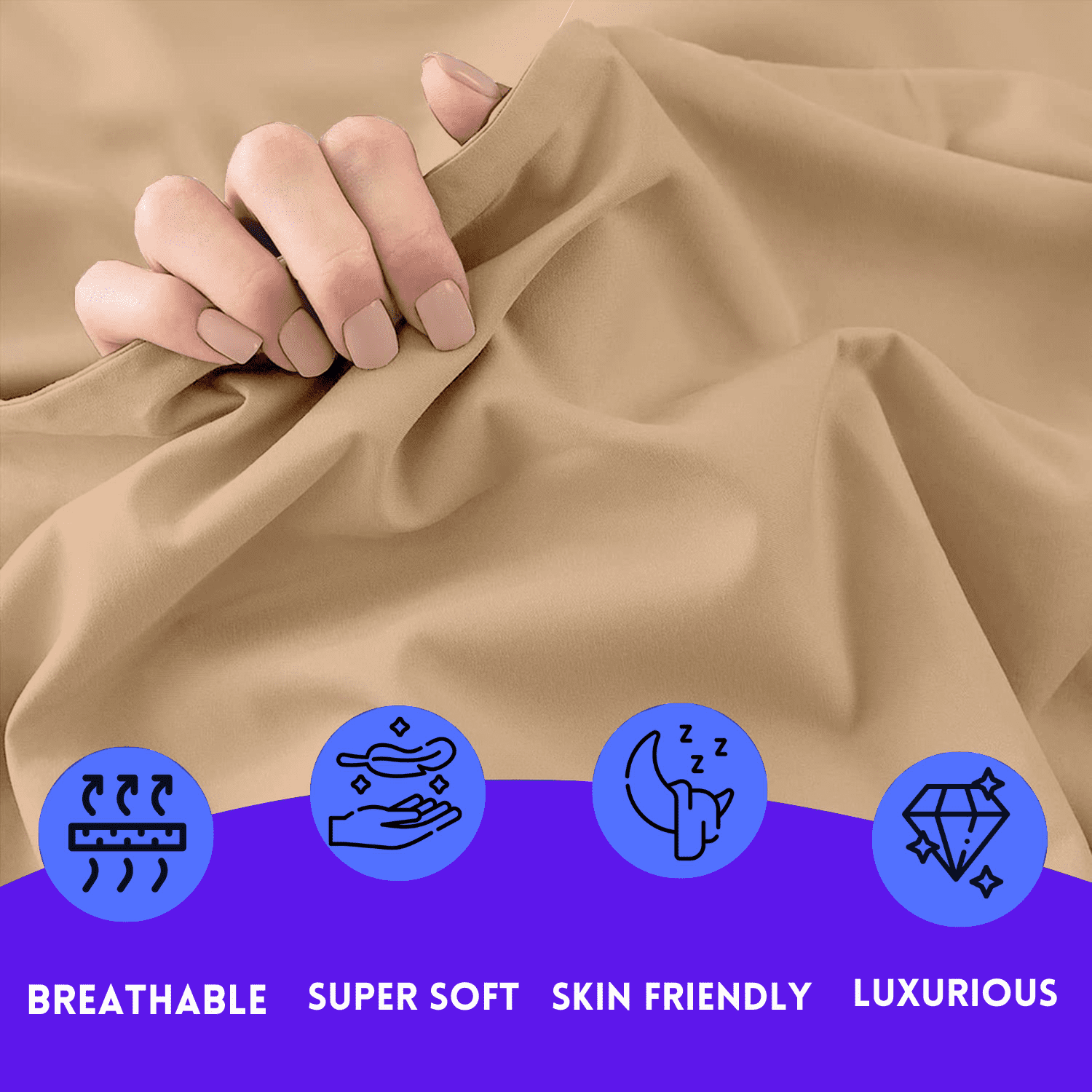 EASYCOT 800 Therad Count Queen Duvet Set 3 - Pieces Soft 100% Egyptian Cotton Solid Duvet Cover Set - Breathable Bedding Set with Zipper Closure Long Staple - Comforter Cover - Beige