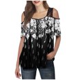 thumbnail image 1 of Pompotops T-Shirt Mode Femme Imprimé Floral Dentelle Manches Courtes Tee Décontracté Blouse, 1 of 7