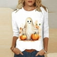 thumbnail image 5 of WREESH Halloween Long Sleeve Tops Women Casual 3/4 Sleeves Round Neck Loose Blouse Halloween Printed Tops White, 5 of 5