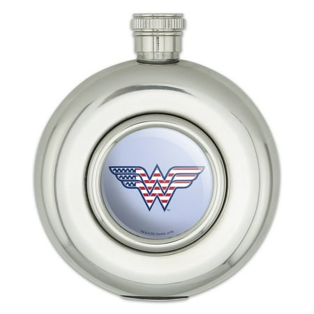 

Wonder Woman USA American Flag Logo Round Stainless Steel 5oz Hip Drink Flask