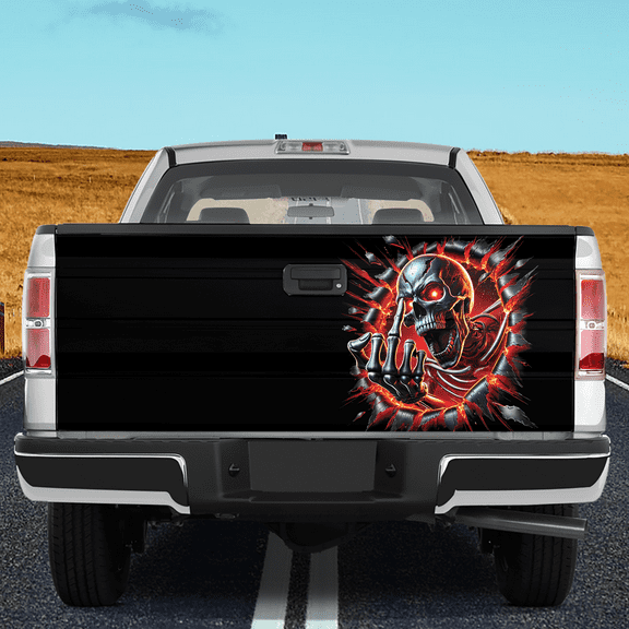 Lotusprinthandmade Skeleton Skull In The Bullet Hole Tailgate Wrap 2 Sizes (24"x58")