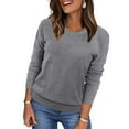 thumbnail image 3 of Ronuti Women's Cropped Knit Sweater Soft Stretch Round Neck Long Sleeve Tops Casual Fall Winter Tops, 3 of 8