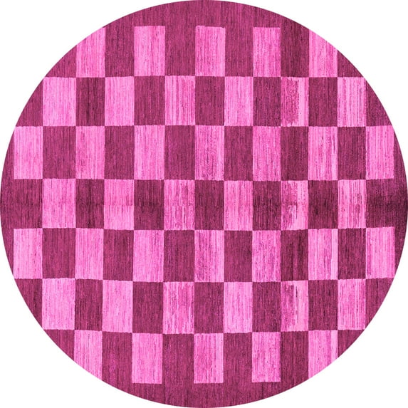 Ahgly Company Indoor Round Checkered Pink Modern Area Rugs, 8' Round