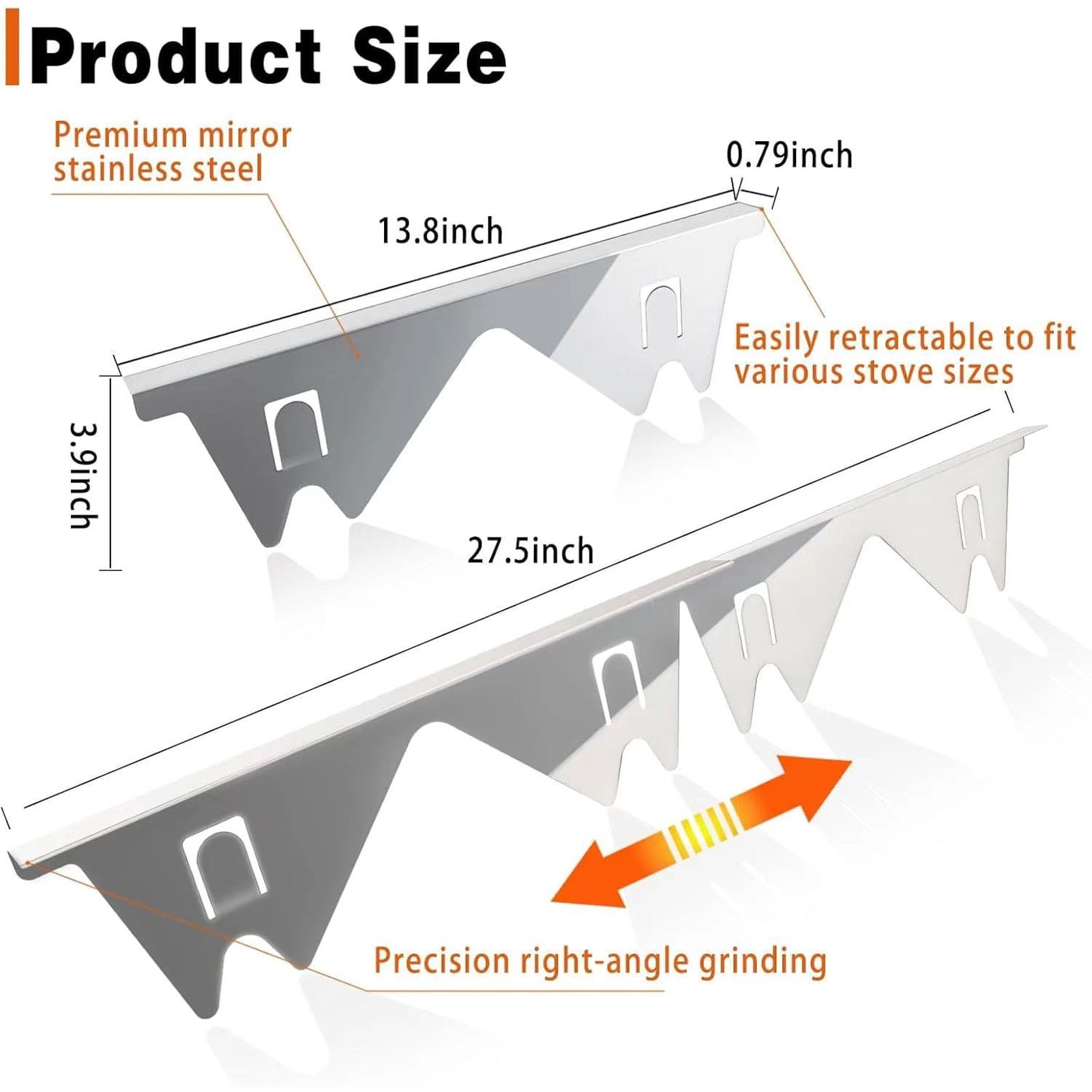 Nieyigj 2 Pairs Stainless Steel Stove Gap Fillers 13.78-27.56in / 35-70cm Adjustable Easy Clean Kitchen Counter Gap Covers Silver