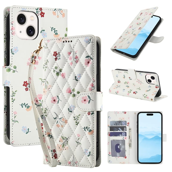 Dteck for iPhone 13 Mini Wallet Case with Card Holder, Shockproof PU Leather Flip Cover with RFID Blocking Protective Phone Case with 3 Card Slots Kickstand & Wrist Strap for Women and Men, A