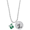 thumbnail image 1 of Delight Jewelry Silvertone Small 3-D Green Present with Bow Silvertone Script Initial Disc - Z - Charm Necklace, 20"+3", 1 of 4