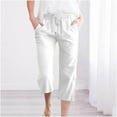 thumbnail image 7 of Dazajoo Womens Plus Size Linen Capris 2024 Summer Casual Cotton Drawstring Pants with Pockets Loose Fit Lightweight Solid Color Pants for Women Today Deals,White,XXL, 7 of 7