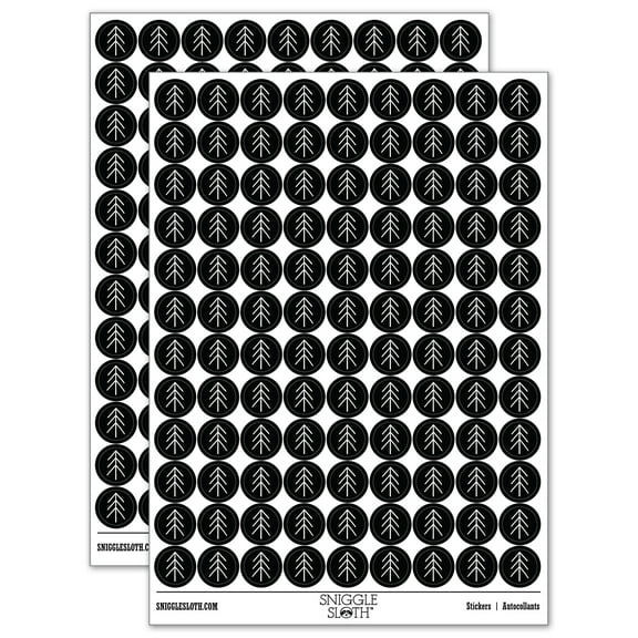 Simple Pine Tree 200  Round Stickers - Black - Gloss Finish - 0.50" Size