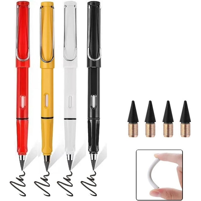 shiyou-Inkless Magic Pencil Infinity Magic Pencils Inkless Pencil Infinity Pencil with Eraser Everlasting Pencil Infinity Reusable Pencil Forever Pencils Mixed 4PCS Pencil+4PCS Black Pencil Tips