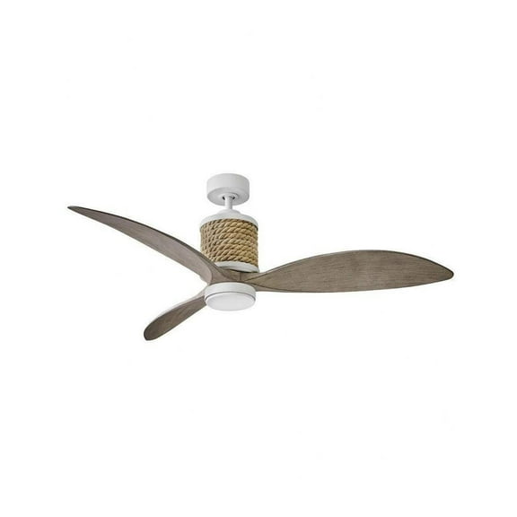 3-Blade Ceiling Fan with Weathered Wood Blades and Rope Accents with Led Light Kit 60 inches W X 17.5 inches H-Matte White Finish Bailey Street Home