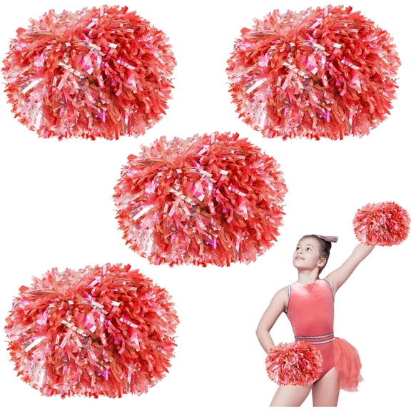 4Pcs Cheerleading Pom Poms for Kids, 2 Pair Cheerleader Pompoms with Baton Handle, Squad Pompoms for Boy Girl Adults School Team Spirit Sports Cheering Game
