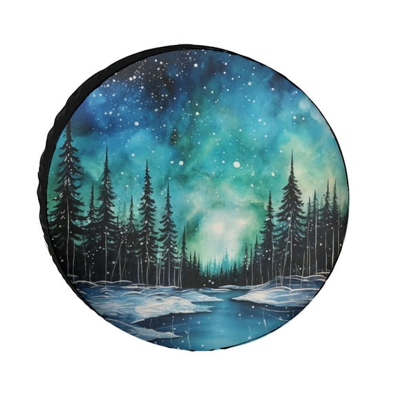 Heavy Duty Spare Tire Cover Night Sky In The Forest Wheel Protectors Tyre Covers Weatherproof Wheel Covers Forest Star Tire Cover Universal Fit for Trailer SUV Truck Camper Travel Trailer 12inch
