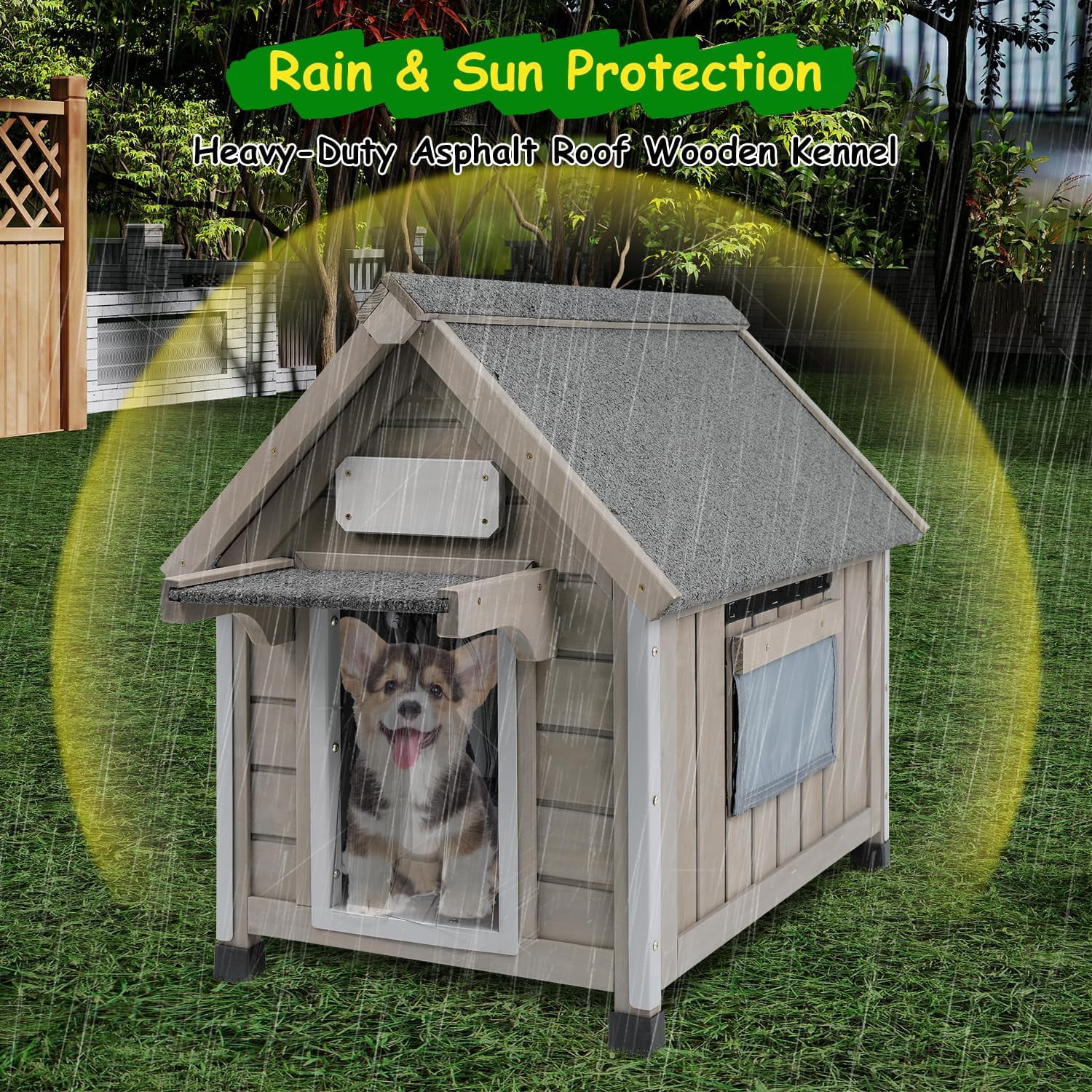 Petsblublu Dog House Outdoor Indoor Waterproof for Small Dog with Raised Feet, 18" D*28.5" W*24" H